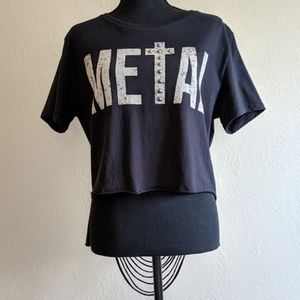 NWOT CROPPED TEE W/"METAL" GRAPHIC & CUT OPEN BACK